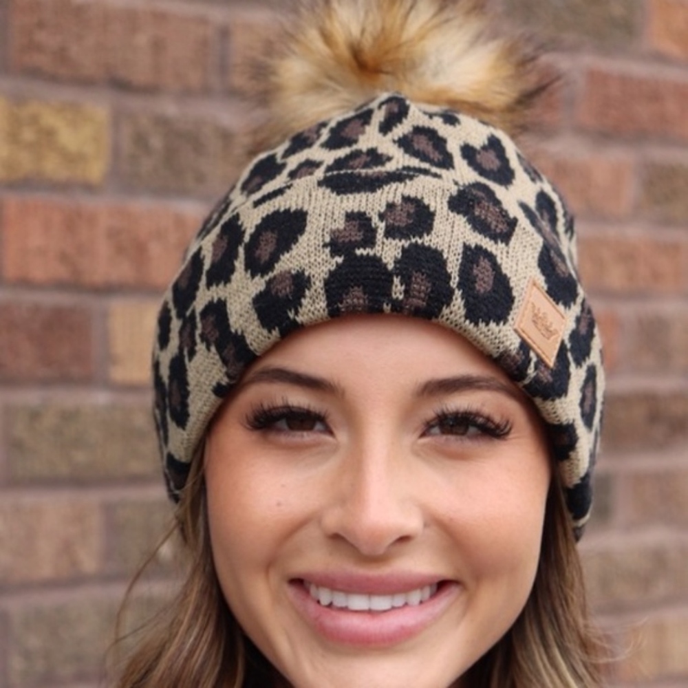 Leopard Print Pom Beanie - Picture 2 of 3